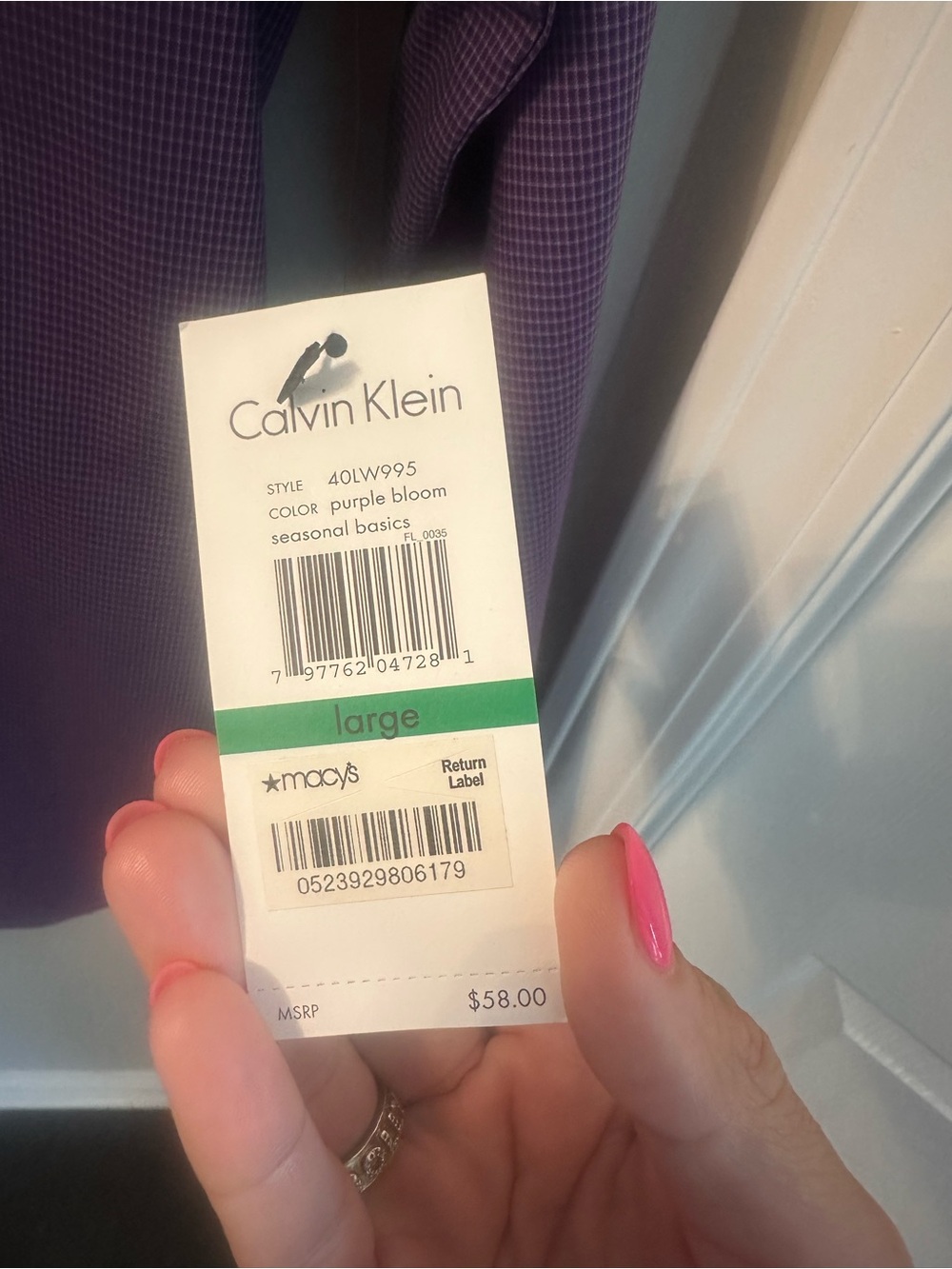Calvin Klein Men's Purple Button-Front Dress Shirt - Picture 2 of 3